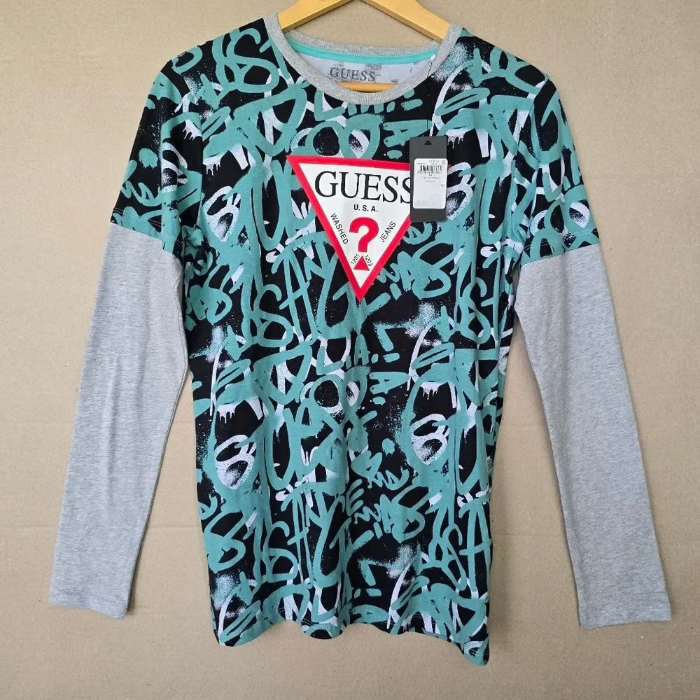 Nwt guess long sleeve lover graffiti shirt tshirt - Picture 1 of 10